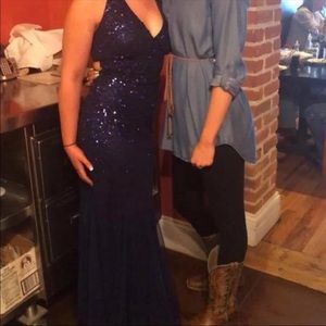 Blue sequined prom dress